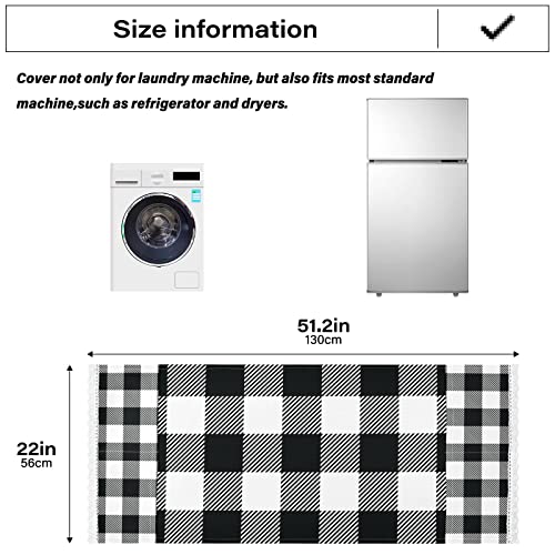 Black White Plaid Laundry Machine Cover Buffalo Checkers Plaids Dryer Top Covers Anti-Slip Fridge Dust Cover, Roller Washing Machine Top Cover Load With 4 Storage Bags