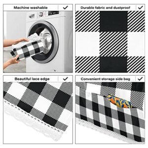 Black White Plaid Laundry Machine Cover Buffalo Checkers Plaids Dryer Top Covers Anti-Slip Fridge Dust Cover, Roller Washing Machine Top Cover Load With 4 Storage Bags