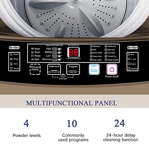 Full-Automatic Washing Machine 15.6lbs, Krib Bling Portable Compact Laundry Washer with Drain Pump, 10 Wash Programs 8 Water Levels with LED Display