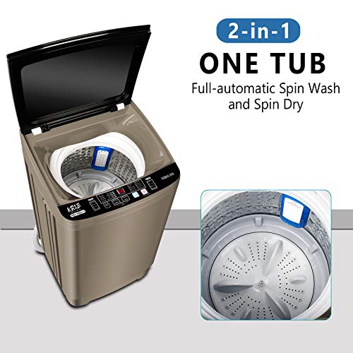 Full-Automatic Washing Machine 15.6lbs, Krib Bling Portable Compact Laundry Washer with Drain Pump, 10 Wash Programs 8 Water Levels with LED Display