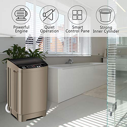 Full-Automatic Washing Machine 15.6lbs, Krib Bling Portable Compact Laundry Washer with Drain Pump, 10 Wash Programs 8 Water Levels with LED Display