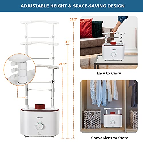 COSTWAY Portable Clothes Dryer, 1050W Multifunctional Clothes Drying & Ironing Machine, with Timer & Hot/Cold Wind, Automatic Garment Dryer & Iron Rack for Shirts/Sweaters/Coats/Jeans