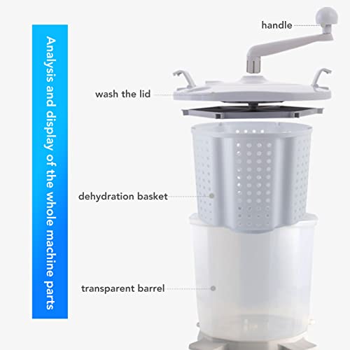 Mini Hand Crank Washing Machine, Portable Manual Clothes Washer and Spin Dryer, Fast Dehydration Small Compact Traveling Outdoor Laundry Machine for Dormitory Apartment Camping Nordic Grey