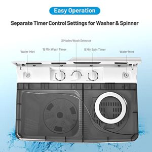 Giantex Washing Machine Semi-automatic, Twin Tub Washer with Spin Dryer, 26lbs Capacity, Built-in Drain Pump, Portable Laundry Washer, Compact Washing Machine for Apartment, Dorm and RV (White+Gray)