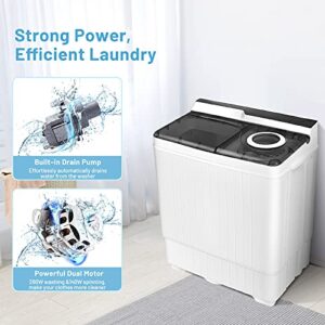 Giantex Washing Machine Semi-automatic, Twin Tub Washer with Spin Dryer, 26lbs Capacity, Built-in Drain Pump, Portable Laundry Washer, Compact Washing Machine for Apartment, Dorm and RV (White+Gray)