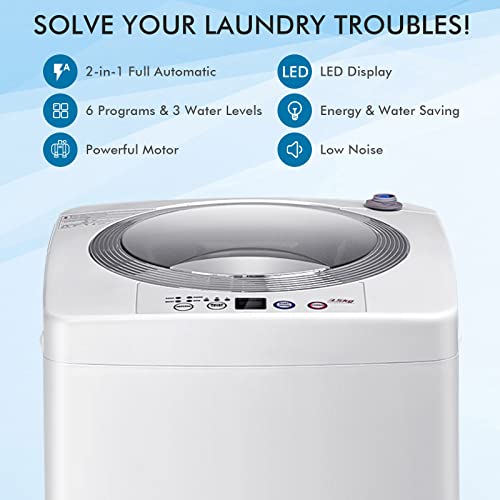 COSTWAY Portable Washing Machine, 8Lbs Capacity Full-automatic Washer with 6 Wash Programs, LED Display, 3 Water Levels, Compact Laundry Washer and Dryer Combo for Home, Apartment, Dorm, RVs