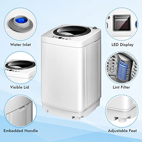 COSTWAY Portable Washing Machine, 8Lbs Capacity Full-automatic Washer with 6 Wash Programs, LED Display, 3 Water Levels, Compact Laundry Washer and Dryer Combo for Home, Apartment, Dorm, RVs