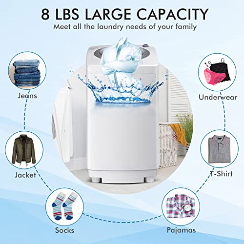 COSTWAY Portable Washing Machine, 8Lbs Capacity Full-automatic Washer with 6 Wash Programs, LED Display, 3 Water Levels, Compact Laundry Washer and Dryer Combo for Home, Apartment, Dorm, RVs