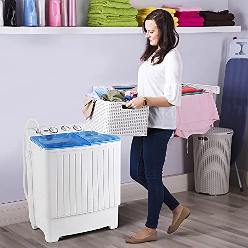 ZENY Portable Washing Machine Compact Twin Tub Laundry Washing Machine 17.6lbs Capacity, Mini Washer Dryer for Apartment RV Travelling,Semi-Automatic, 11lbs Washerg, 6.6lbs Spinner