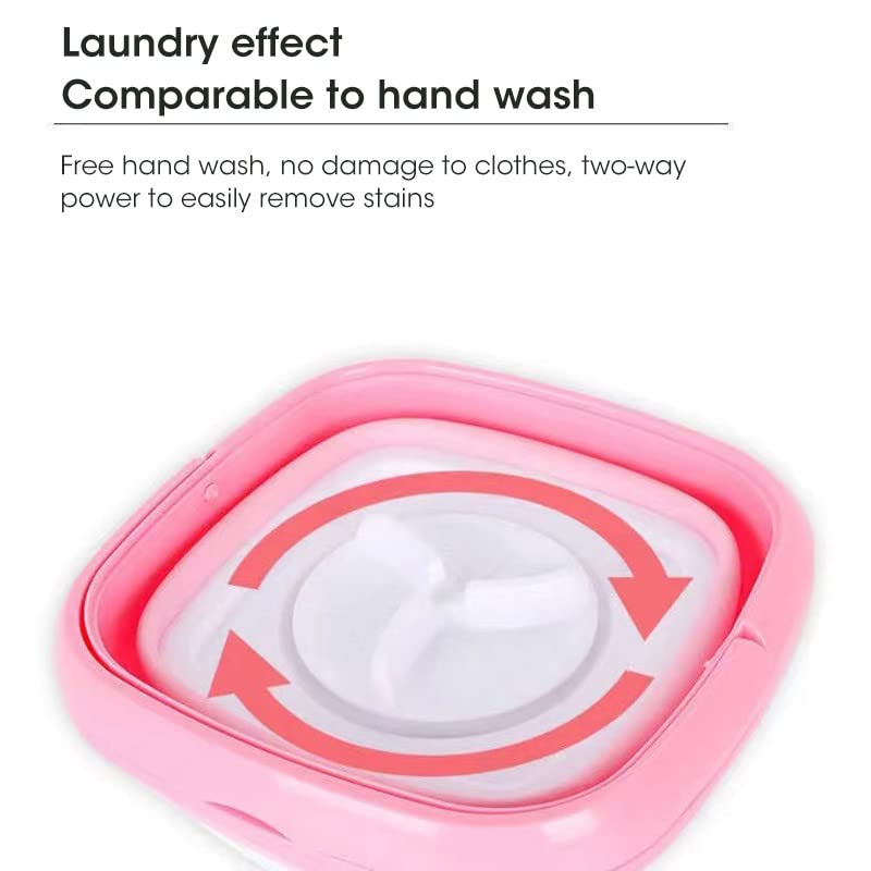 Wana Deco Mini Portable Washing Machine for Travelling, Camping, Apartment, Dorm - Pure Clean Lightweight Collapsible Bucket Baby Clothes, Underwear or Small Items, Foldable Gift (Pink)