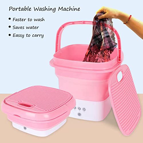 Wana Deco Mini Portable Washing Machine for Travelling, Camping, Apartment, Dorm - Pure Clean Lightweight Collapsible Bucket Baby Clothes, Underwear or Small Items, Foldable Gift (Pink)