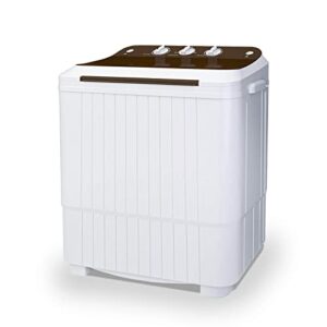 portable washing machine, anpuce compact twin tub washer 11lbs washer and 5.5 lbs spinner mini laundry compact washer combo with gravity drain for apartment, dorms, rvs, camping and more, white&brown