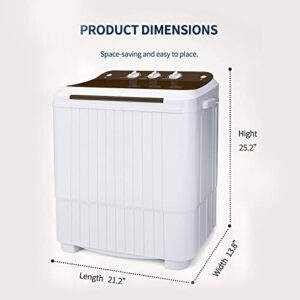 Portable Washing Machine, Anpuce Compact Twin Tub Washer 11Lbs Washer and 5.5 Lbs Spinner Mini Laundry Compact Washer Combo with Gravity Drain for Apartment, Dorms, RVs, Camping and More, White&Brown