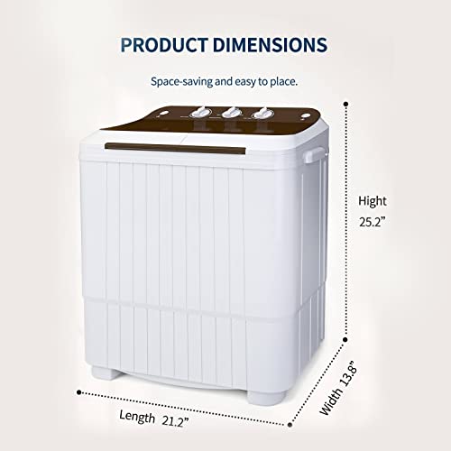 Portable Washing Machine, Anpuce Compact Twin Tub Washer 11Lbs Washer and 5.5 Lbs Spinner Mini Laundry Compact Washer Combo with Gravity Drain for Apartment, Dorms, RVs, Camping and More, White&Brown