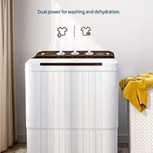 Portable Washing Machine, Anpuce Compact Twin Tub Washer 11Lbs Washer and 5.5 Lbs Spinner Mini Laundry Compact Washer Combo with Gravity Drain for Apartment, Dorms, RVs, Camping and More, White&Brown