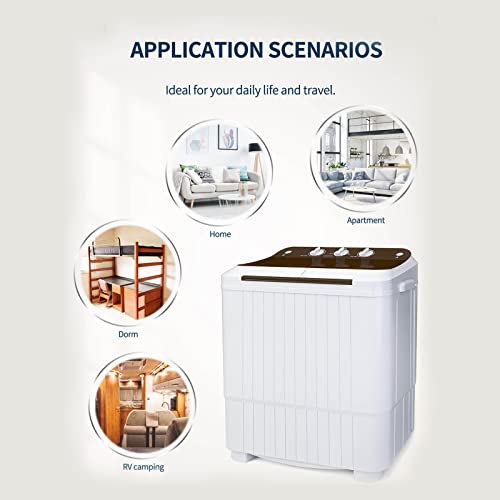 Portable Washing Machine, Anpuce Compact Twin Tub Washer 11Lbs Washer and 5.5 Lbs Spinner Mini Laundry Compact Washer Combo with Gravity Drain for Apartment, Dorms, RVs, Camping and More, White&Brown