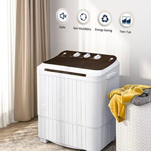 Portable Washing Machine, Anpuce Compact Twin Tub Washer 11Lbs Washer and 5.5 Lbs Spinner Mini Laundry Compact Washer Combo with Gravity Drain for Apartment, Dorms, RVs, Camping and More, White&Brown