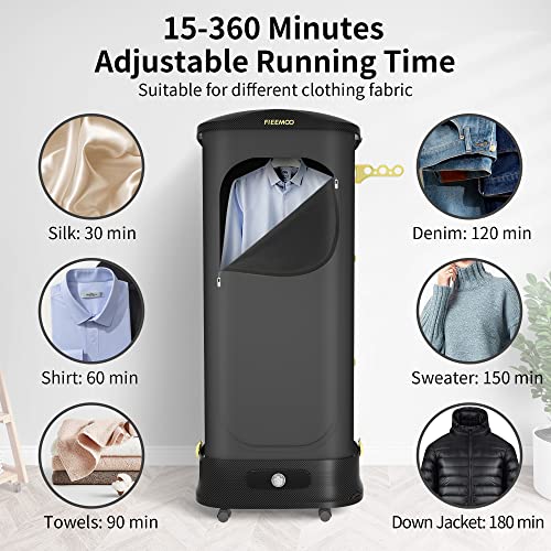 Fieemoo Portable Dryer, Electric Foldable Clothes Dryer with 3 Drying Mode & Intelligent Timer, 110V 1350W Standing Garment Steamer for Clothes with Aroma Function, Fast Drying & Low Noise for Apartments RVs Travel