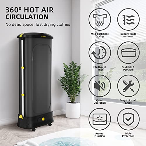 Fieemoo Portable Dryer, Electric Foldable Clothes Dryer with 3 Drying Mode & Intelligent Timer, 110V 1350W Standing Garment Steamer for Clothes with Aroma Function, Fast Drying & Low Noise for Apartments RVs Travel