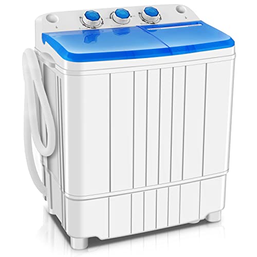 Nictemaw Portable Washing Machine, 16Lbs Capacity Twin Tub Washer and Dryer Combo, 2 in 1 Mini Washer with Built-in Drain Pump/Time Control, Semi-Auto 11Lbs Washer 5Lbs Spinner for Home/Apartments