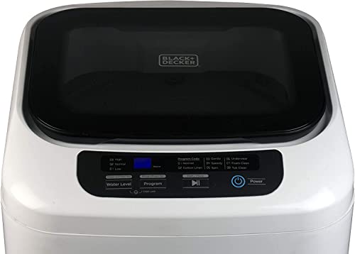 BLACK+DECKER Small Portable Washer, Washing Machine for Household Use, Portable Washer 0.84 Cu. Ft. with 8 Cycles, Transparent Lid & LED Display