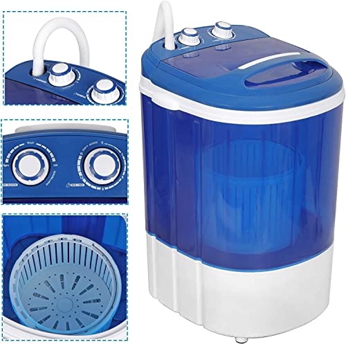 Oteymart Small Portable Washing Machine 5.7lbs Compact Laundry Washer, Single Tub w/Spin Cycle Dryer Basket and Drain Hose for RV, Apartments, Dorms, Kitchen, Blue