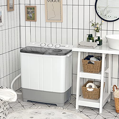 Giantex Portable Washing Machine, 2 in 1 Laundry Washer and Spinner Combo, 22lbs Capacity 13.2 lbs Washing 8.8 lbs Spinning, Timer Control, Drain Pump, Dorm Apartment Semi-Automatic Twin Tub Mini Washer