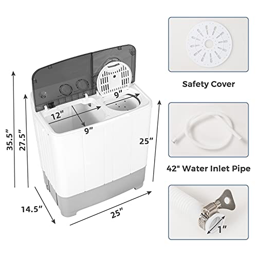 Giantex Portable Washing Machine, 2 in 1 Laundry Washer and Spinner Combo, 22lbs Capacity 13.2 lbs Washing 8.8 lbs Spinning, Timer Control, Drain Pump, Dorm Apartment Semi-Automatic Twin Tub Mini Washer