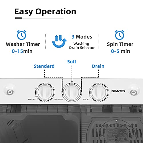 Giantex Portable Washing Machine, 2 in 1 Laundry Washer and Spinner Combo, 22lbs Capacity 13.2 lbs Washing 8.8 lbs Spinning, Timer Control, Drain Pump, Dorm Apartment Semi-Automatic Twin Tub Mini Washer