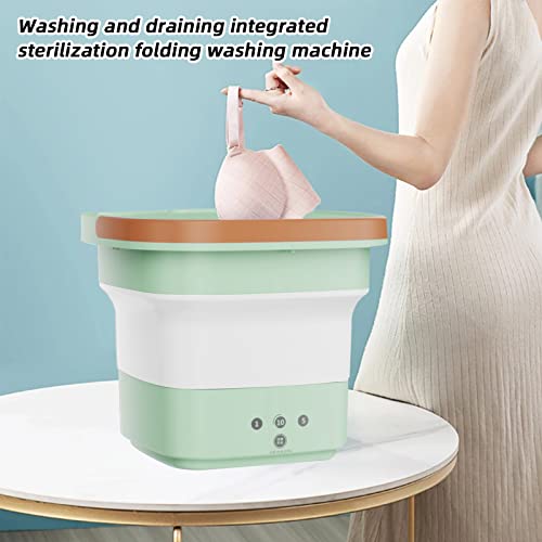 Portable Washing Machine, 4.5L 3-Speed Adjustment Mini Foldable Washer with Drain Basket USB Compact Outdoor Washing Machine for Underwear, Sock, Baby Clothes (Green)