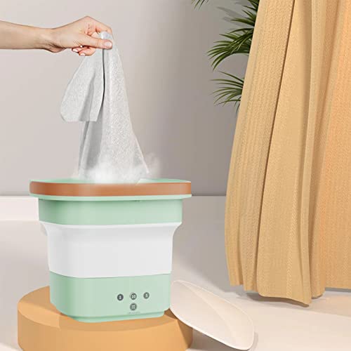 Portable Washing Machine, 4.5L 3-Speed Adjustment Mini Foldable Washer with Drain Basket USB Compact Outdoor Washing Machine for Underwear, Sock, Baby Clothes (Green)