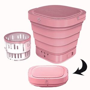 foldable portable mini washing machines – silica gel bucket type portable washing machine dehydrator,suitable for baby clothes students and travel self-driving 110v-220v rsxs (upgraded version pink+dehydration)