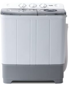 tabu 21ibs portable washing machine, compact washer machine, mini washing machine, twin tub washer and spiner, ideal for dorms, apartments, rvs, camping etc (white & bgrey)