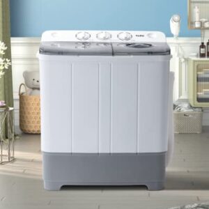 TABU 21Ibs Portable Washing Machine, Compact Washer Machine, Mini Washing Machine, Twin Tub Washer and Spiner, Ideal for Dorms, Apartments, RVs, Camping etc (White & BGrey)