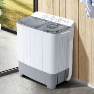 TABU 21Ibs Portable Washing Machine, Compact Washer Machine, Mini Washing Machine, Twin Tub Washer and Spiner, Ideal for Dorms, Apartments, RVs, Camping etc (White & BGrey)