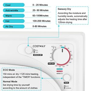 COSTWAY Portable Dryer, Stainless Steel Clothes Dryer with Touch Panel, 2 Modes, 4 Drying Programs and Adjustable Exhaust Vent, 13.2 LBS Front Load Tumble Laundry Dryer for Apartment, Dorm and Home, 1500W, White