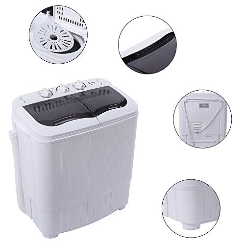 Kcelarec Twin Tub Mini Portable Clothes Washing Machine with Timer Control, 14.3lbs Capacity, Compact Washer(7.7lbs) and Spin Dryer Combo (6.6lbs) Semi-Automatic, For Apartment, Dorm, RV-Camping