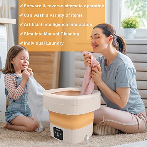 VAIPI Folding Washing Machine Mini Portable Clothes Washer and Dryer Small Bucket Washer with Touch Screen and Drain Basket for Camping, Apartments, RV Travel,Underwear - Include Use Manual (13.2 lbs)