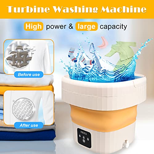 VAIPI Folding Washing Machine Mini Portable Clothes Washer and Dryer Small Bucket Washer with Touch Screen and Drain Basket for Camping, Apartments, RV Travel,Underwear - Include Use Manual (13.2 lbs)