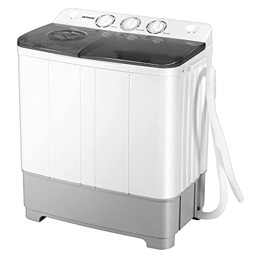 Mayjooy Portable Washing Machine, 22Lbs Capacity Washer and Dryer Combo w/3 Control Knobs & Built-in Drain Pump, Semi-Automatic Compact Laundry Washer w/Twin Tub for RV/Dorm/Apt (Grey)