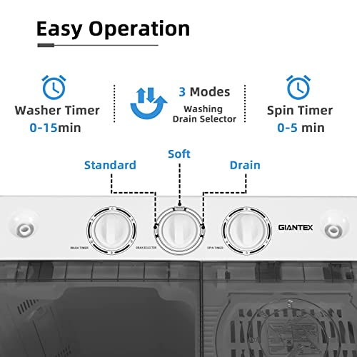 Mayjooy Portable Washing Machine, 22Lbs Capacity Washer and Dryer Combo w/3 Control Knobs & Built-in Drain Pump, Semi-Automatic Compact Laundry Washer w/Twin Tub for RV/Dorm/Apt (Grey)