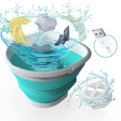 Portable Mini Washing Machine, Automatic Foldable Laundry Bucket,【2023 Upgrade Version】 Portable Ultrasonic Turbo Washer by for Socks Underwear, Travel Business Trip or College Rooms