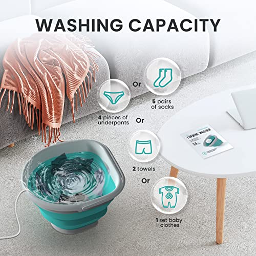 Portable Mini Washing Machine, Automatic Foldable Laundry Bucket,【2023 Upgrade Version】 Portable Ultrasonic Turbo Washer by for Socks Underwear, Travel Business Trip or College Rooms