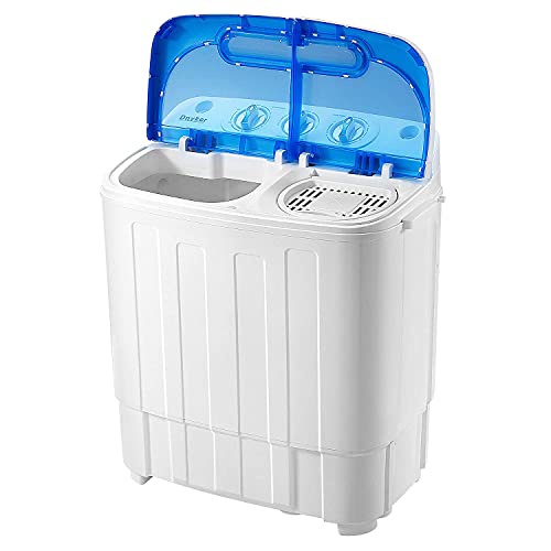 YOLENY 2IN1 Compact Mini Twin Tub Washing Machine, 16.5lbs Capacity w/Wash and Spin Cycle Combo, Timer Control, Built-in Gravity Drain, Portable Washer and Dryer Combo for Apartments, Dorms, Condos, RVs, Camping, Blue