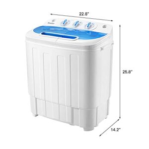 YOLENY 2IN1 Compact Mini Twin Tub Washing Machine, 16.5lbs Capacity w/Wash and Spin Cycle Combo, Timer Control, Built-in Gravity Drain, Portable Washer and Dryer Combo for Apartments, Dorms, Condos, RVs, Camping, Blue