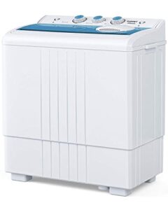 mini compact washing machine, anpuce portable tub laundry washer 21lbs washer(14.4lbs) and spinner(6.6lbs), cycle combo built-in drain pump/semi-automatic, for camping, apartments, dorms, college rooms, rv’s white&blue