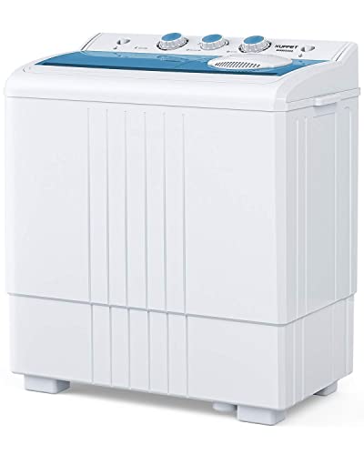 Mini Compact Washing Machine, Anpuce Portable Tub Laundry Washer 21lbs Washer(14.4Lbs) and Spinner(6.6Lbs), Cycle Combo Built-in Drain Pump/Semi-Automatic, for Camping, Apartments, Dorms, College Rooms, RV’s White&Blue