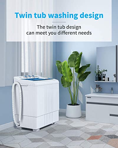 Mini Compact Washing Machine, Anpuce Portable Tub Laundry Washer 21lbs Washer(14.4Lbs) and Spinner(6.6Lbs), Cycle Combo Built-in Drain Pump/Semi-Automatic, for Camping, Apartments, Dorms, College Rooms, RV’s White&Blue