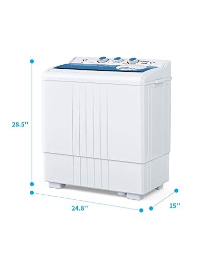 Mini Compact Washing Machine, Anpuce Portable Tub Laundry Washer 21lbs Washer(14.4Lbs) and Spinner(6.6Lbs), Cycle Combo Built-in Drain Pump/Semi-Automatic, for Camping, Apartments, Dorms, College Rooms, RV’s White&Blue