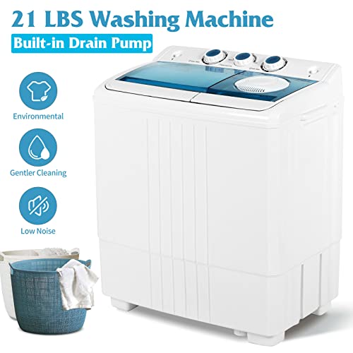 Mini Compact Washing Machine, Anpuce Portable Tub Laundry Washer 21lbs Washer(14.4Lbs) and Spinner(6.6Lbs), Cycle Combo Built-in Drain Pump/Semi-Automatic, for Camping, Apartments, Dorms, College Rooms, RV’s White&Blue